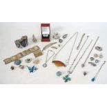 COLLECTION OF SILVER JEWELLERY
including a Siamese enamelled bracelet, brooches, pendants, rings,