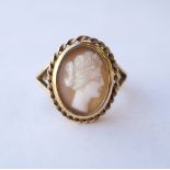 VICTORIAN HARDSTONE CAMEO DRESS RING
with Classical female profile, set in nine carat gold,