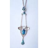 ART NOUVEAU STYLE ENAMEL DECORATED SILVER PENDANT
the drop pendant with blue enamel panels and