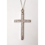 DIAMOND SET CROSS PENDANT
in unmarked white gold, on nine carat white gold chain,