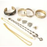 FOUR SILVER BANGLES AND OTHER JEWLLERY
two by Charles Horner,