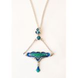 ART NOUVEAU STYLE ENAMEL DECORATED SILVER PENDANT
the attractive drop pendant with blue and green