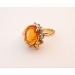 CITRINE AND DIAMOND CLUSTER DRESS RING
in unusual pierced setting,