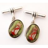 PAIR OF SILVER AND ENAMEL GOLFING INTEREST CUFFLINKS
the enamel panels depicting gold clubs in bags