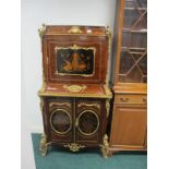 A CONTINENTAL KINGWOOD AND GILT BRASS MOUNTED SIDE CABINET surmounted with white vein marble top