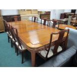 A VERY FINE ORIENTAL HARDWOOD DINING ROOM SUITE comprising eight chairs including a pair of elbow