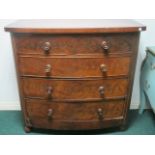 A VICTORIAN MAHOGANY BOW FRONT CHEST the shaped moulded top above two short and three long