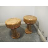 A PAIR OF ART DECO STYLE WALNUT TABLES each of circular form with frieze drawer raised on a moulded