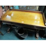 A VICTORIAN MAHOGANY SIDE TABLE the rectangular top with moulded three quarter gallery with two