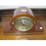 A MAHOGANY INLAID CASE MANTLE CLOCK with silvered dial