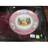 A PAIR OF AUSTRIAN CHINA PLAQUES the white ground with pink and gilt border with figural scenes