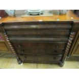 A VICTORIAN SCOTCH CHEST of inverted breakfront outline the shaped moulded top above five long