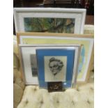 A COLLECTION OF VARIOUS PICTURES to include Donald O'Sullivan portrait, watercolour landscape,