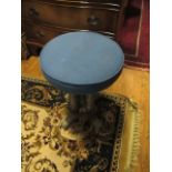 AN EDWARDIAN STYLE PAINTED STOOL the circular upholstered seat above turned columns on platform