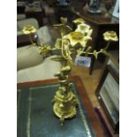 A FINE PAIR OF CONTINENTAL ORMOLU FOUR BRANCH CANDELABRAS the figural column supporting a leaf cast