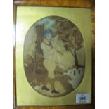 VICTORIAN NEEDLEWORK PICTURES 
Depicting a Female and Huntsman in a Landscape
Ovals
A Pair
In