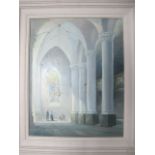 A COLLECTION OF FOUR VARIOUS PAINTINGS AND WATERCOLOURS to include church interior etc