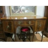 A GOOD GEORGIAN MAHOGANY AND SATINWOOD CROSS BANDED SIDEBOARD of demi-lune outline the shaped