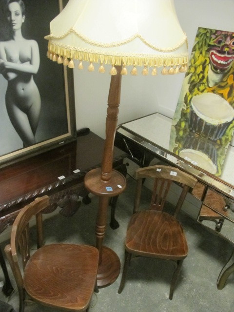 A PAIR OF BENTWOOD CHAIRS together with a beechwood floor standard lamp