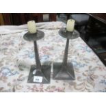 A PAIR OF ARTS AND CRAFT CORNISH PEWTER SHEFFIELD CANDLESTICKS by "James Dickson and Sons" 22cm