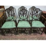 A SET OF SIX HEPPLEWHITE STYLE MAHOGANY DINING CHAIRS c.