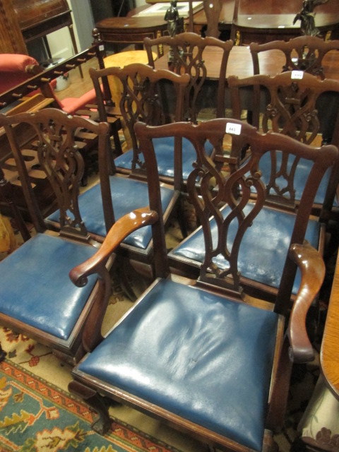A SET OF SIX CHIPPENDALE STYLE MAHOGANY DINING CHAIRS c.