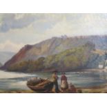 ENGLISH SCHOOL 19TH CENTURY
Lake Scene with Fisher Folk 
Oil on Canvas
30cm x 60cm