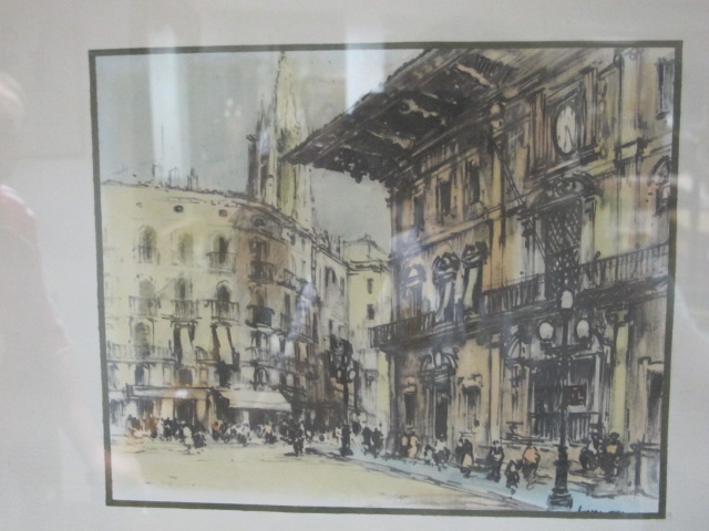 TWO FRAMED PRINTS 
"Street Scene" and "Interior Scene"
Both Bear Studio Stamp in the Margin
20cm x