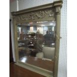 A REGENCY STYLE GILT FRAME OVERMANTEL MIRROR the rectangular bevelled plate within a reeded half