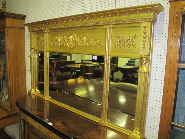 A VERY FINE GILTWOOD AND GESSO COMPARTMENT OVERMANTEL MIRROR the moulded cornice with egg and dart