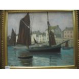 G BOUILLON FRENCH SCHOOL 19TH CENTURY
Fishing Boats by a Harbour with Figures in Rowing Boat in