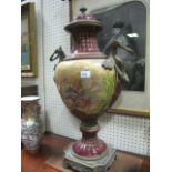 A FINE CONTINENTAL PORCELAIN AND GILT BRASS LIDDED VASE of urn form decorated with figures in a