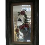 A PAIR OF VICTORIAN FRAMED GLASS PANELS with painted flower decoration 83cm x 53cm