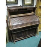 AN AMERICAN WALNUT TAMBOUR FRONT DESK the super structure with moulded three quarter gallery above