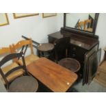 AN EDWARDIAN MAHOGANY DRESSING TABLE with bevelled mirror and brass handles together with a