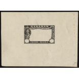 Bahamas. 1948 Eleuthera Die Proof of frame in black on thin paper, slightly cut down and affixed