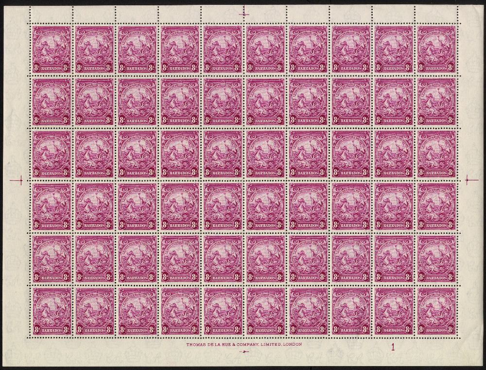 Barbados. 1938-46 sheets. 2d perf 14 (120) with R11/9 very faint (a yellowed area on reverse,