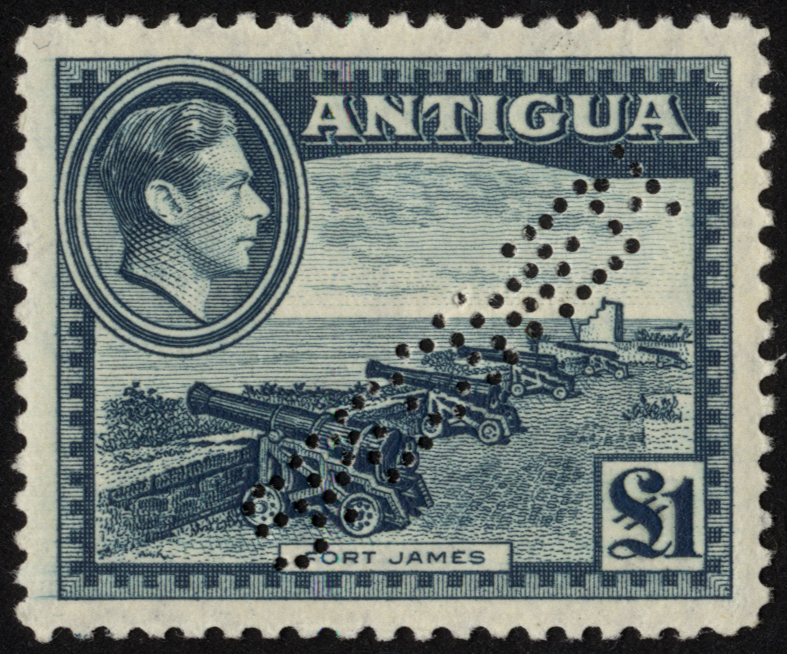 Antigua. 1938-48 definitive set of twelve perforated SPECIMEN Type W8 or W9, mint. The ½d without