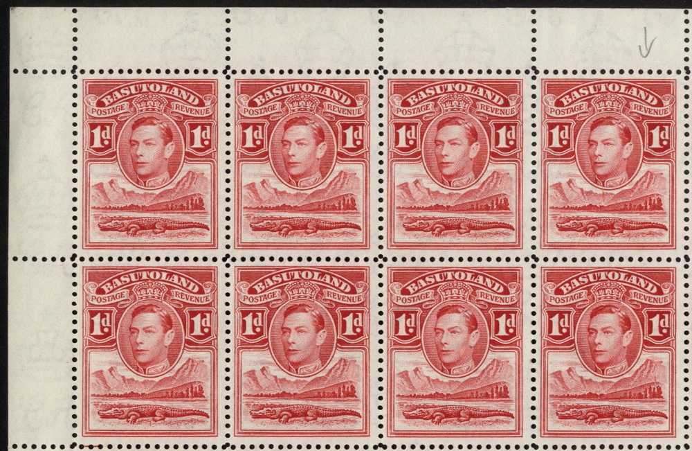 Basutoland. 1938-54 1d scarlet unmounted mint sheet of sixty, R2/4 'tower' flaw. SG 19, a (£243)/