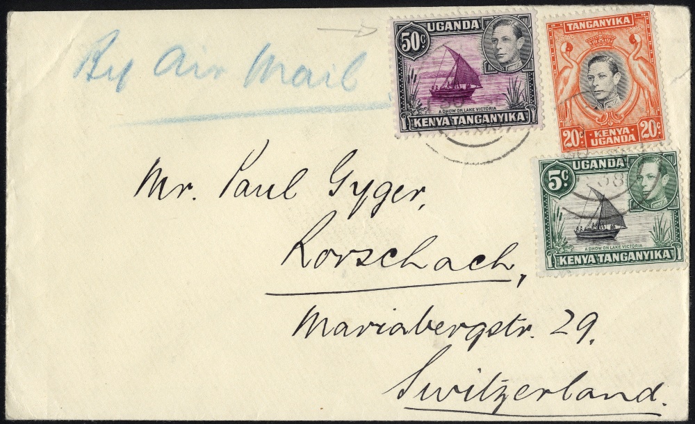 Kenya, Uganda and Tanganyika. 1938 50ct perf 13 x 11¾ with R2/5 variety 'rope not joined to sail' on