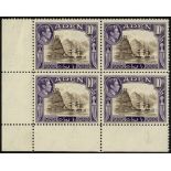 Aden. 1939-45 definitive set of twelve in unmounted mint blocks of four written up on leaves, the