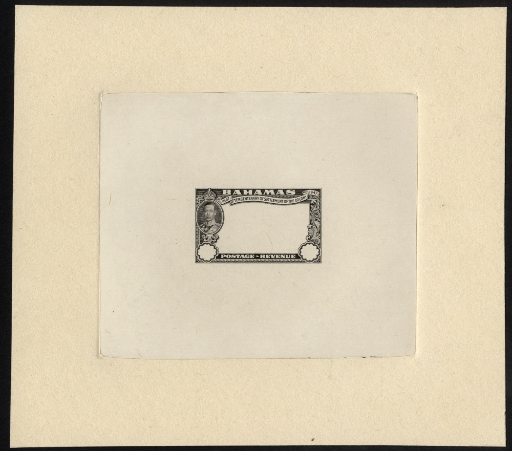 Bahamas. 1948 Eleuthera Die Proof of frame in black on wove paper, sunk on card (Stage 6), ex