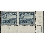 Antigua. 1938-51 set of twelve, values to 2/6d in blocks of four, the 5/-, 10/- and £1 in pairs,