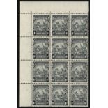 Barbados. 1944 4d perf 14 unmounted mint corner block of twelve, R4/1 flying mane, a difficult