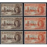 Antigua. 1946 Victory pair perforated SPECIMEN Type D21, three pairs unmounted mint which when