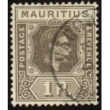 Mauritius. 1943-8 1r ordinary paper, fine used with R6/1 RP battered 'A'. SG 260ba (£170)/CW 9ad