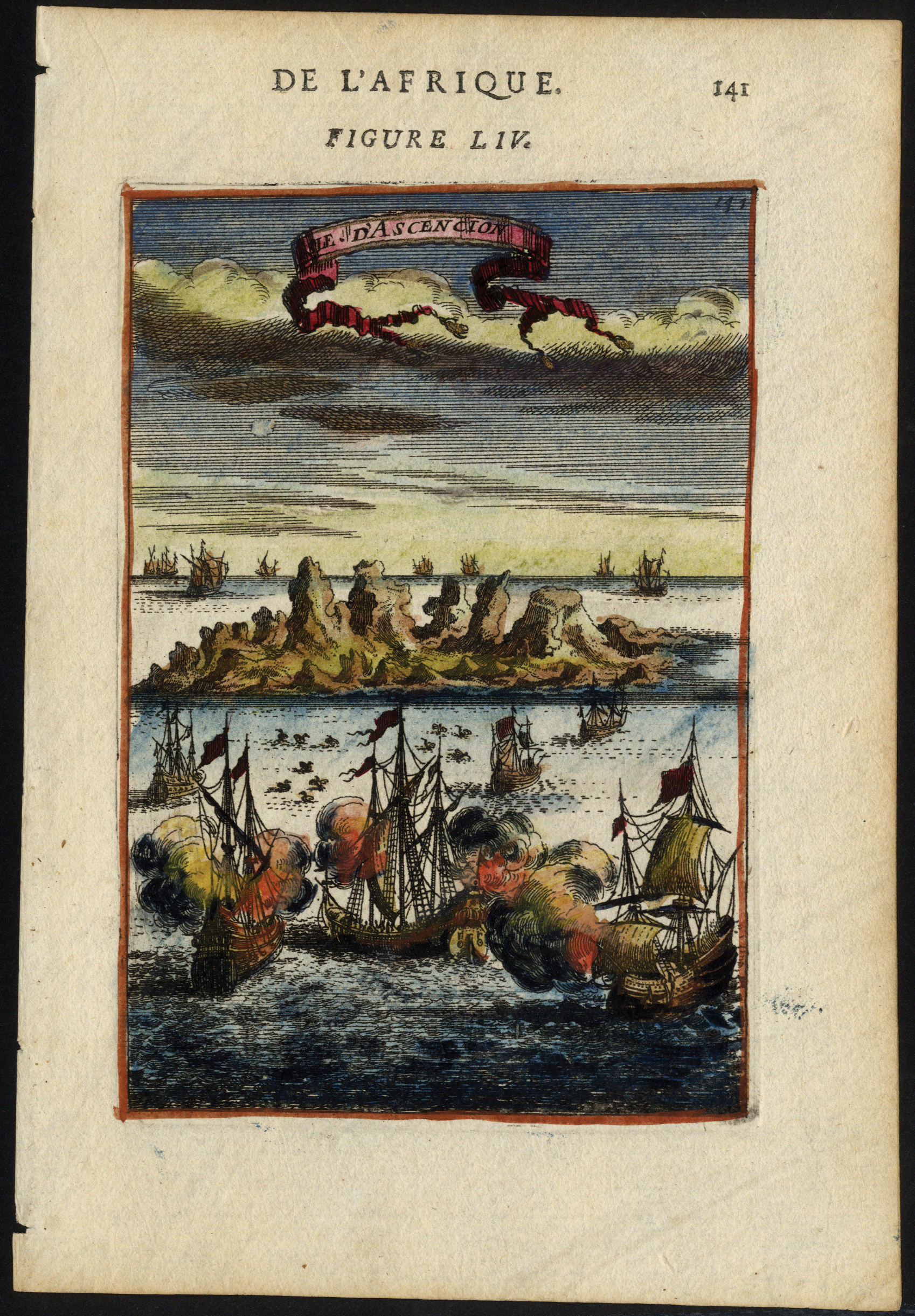 Ascension. 1750 (approx.) "Map" of Ascension, an illustration from a book printed in black and