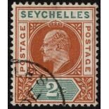 Seychelles. 1903 2ct chestnut and green fine used, R1/6 LP dented frame. SG 46a (£190)