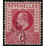 Seychelles. 1903 6ct carmine fine used, R1/6 LP dented frame. SG 62a (£130)