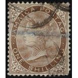 Jamaica. 1897 1/- brown with '$' for 'S' variety, used, reduced crayon line and with lower right